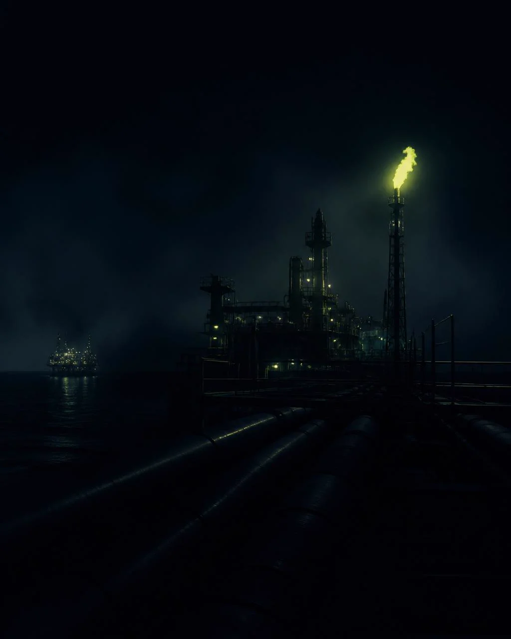 Offshore energy infrastructure at dusk